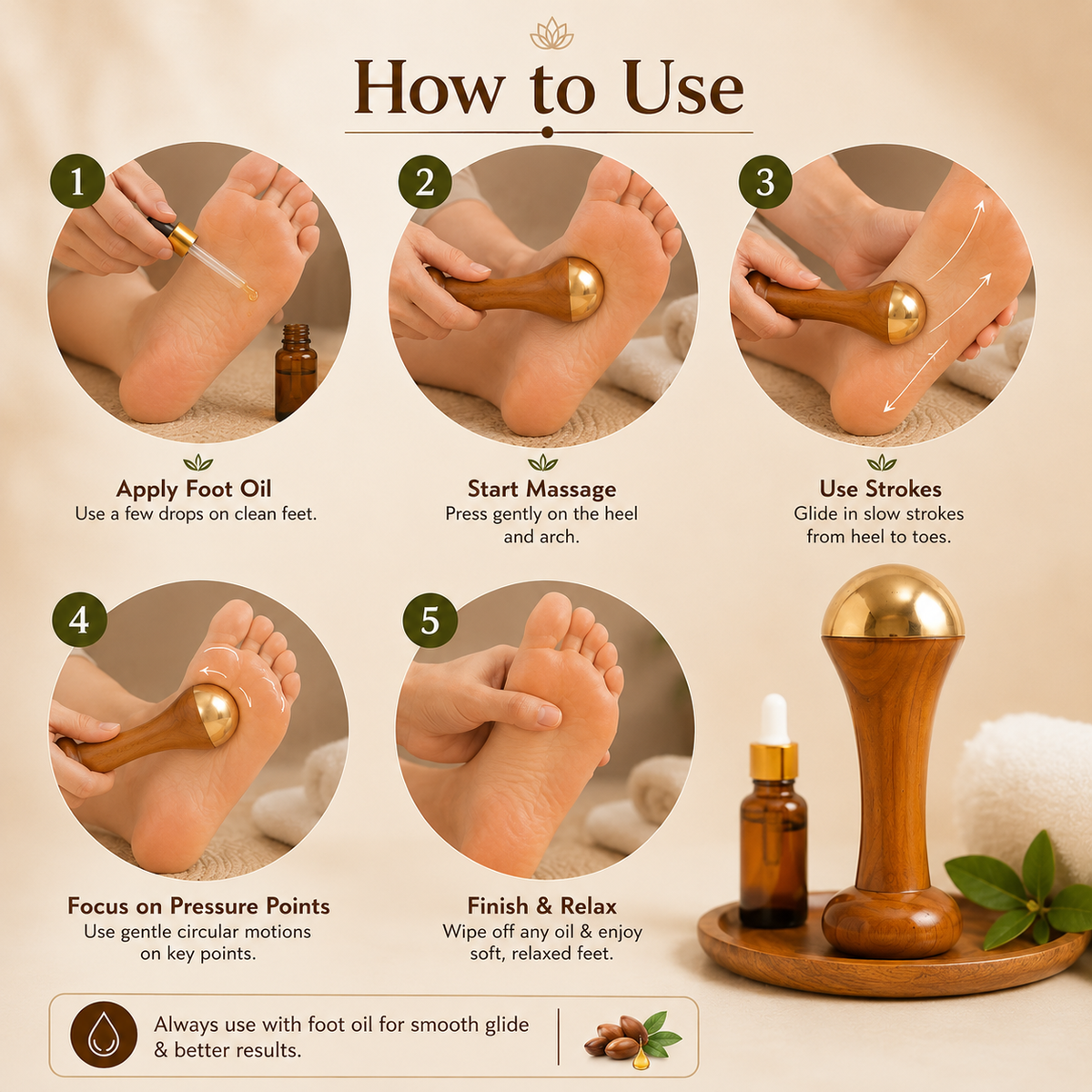 2 in 1 Kansa Wand Facial & Foot Massager - Helps Reduce Toxins & Boost Circulation